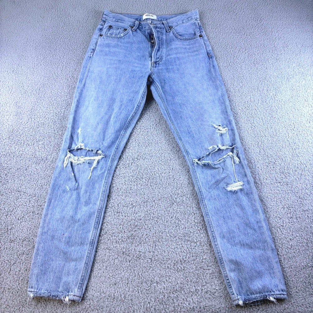 AGOLDE Jamie High Rise Jeans Women 24 Light Blue Distressed Ripped Button Fly